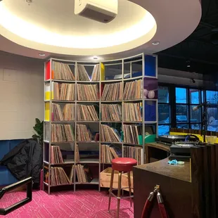 The DJ deck, and all the vinyl records!