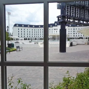 Eating pizza and enjoying the view.