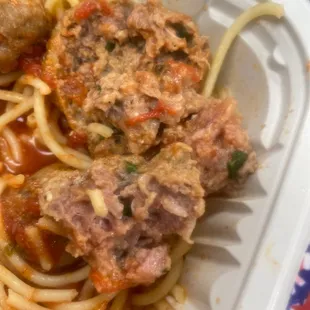 This was one of the more cooked meatballs. (It's not cooked all the way)