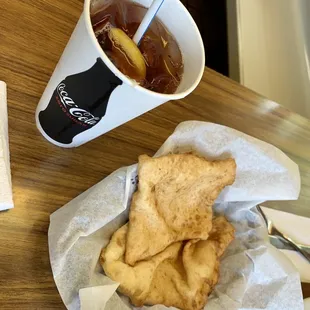 Sopapilla and iced tea.