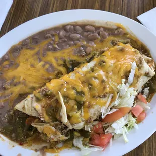 Beef burrito with green chili. $7.50