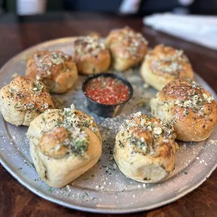 a plate of appetizers on a table