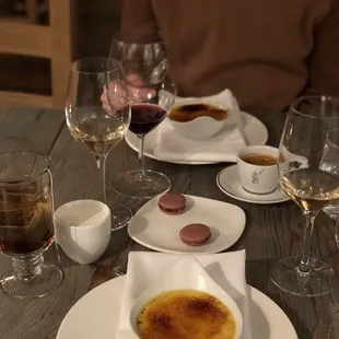 American Omakase, 5 Course Tasting Menu - 5) Creme Brulee, Macarons, and additional espresso and tea