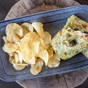 chicken sandwich wrap with kettle chips                    
Sarah Todd Photography