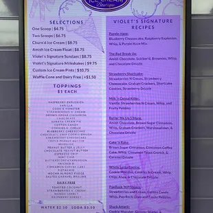 The posted menu (not the secret one!)