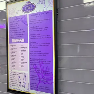 a menu on the wall
