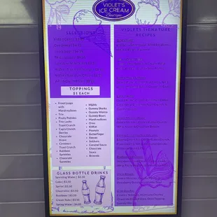 menu and price list