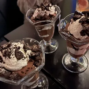 Trifle with chocolate pudding, mint whipped cream and Oreo cookie crumble at Violet&apos;s in San Francisco.