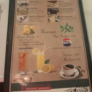 Dessert/drink menu