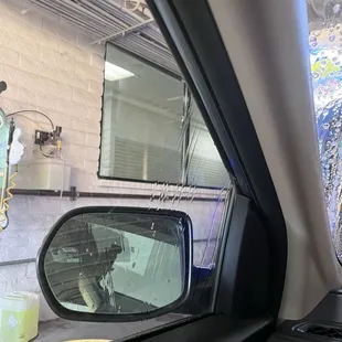 The staff pulls your rear view mirrors in, they also use a big brush to get the back and the windshield soaped up.