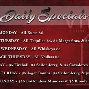 VIP Lounge&apos;s Daily Specials!