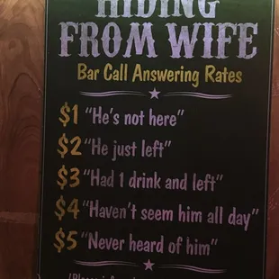 Sign near the bar.