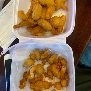 The inedible pieces served with the Fried Shrimp Basket