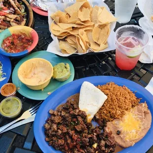 Chicken fajitas and Carna Asada