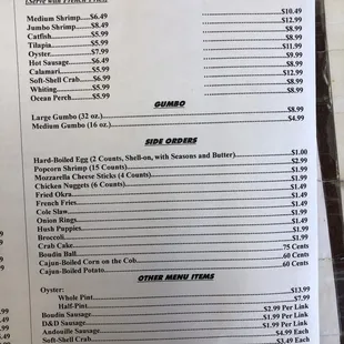 Menu  as of 3/27/2018