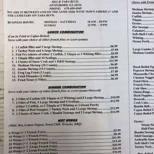 Menu  as of 3/27/2018