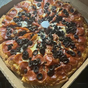 Large pepperoni and olive on original crust