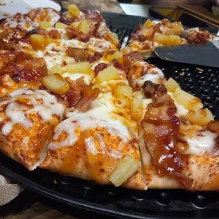 Pineapple and Bacon strips Drizzled with BBQ sauce