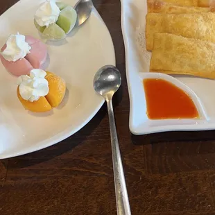 Mochi ice cream (green tea flavored is the best) and crab Rangoon's.