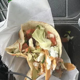 Fish taco. $3.99 pleasantly surprised! Good fish lots of Cabbage and sauce!