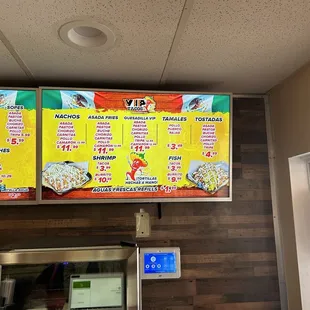 a menu on the wall
