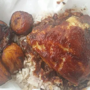 &quot;Jerk&quot; chicken, plantains, rice