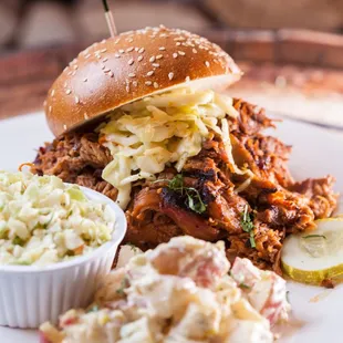 Pulled BBQ Chicken and Pulled Pork Sandwich