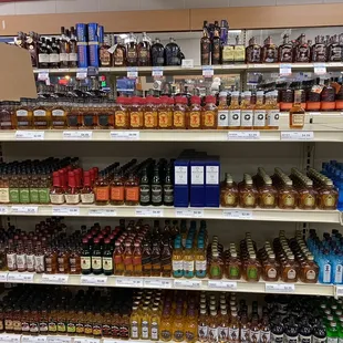 a variety of beverages on shelves