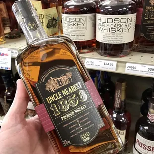 a hand holding a bottle of whiskey