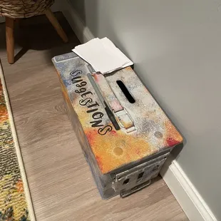 Suggestion box in the bathroom. I like it.