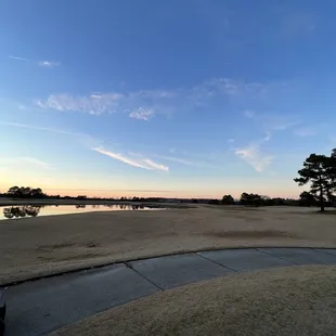 18th hole view from Tee box at sunset