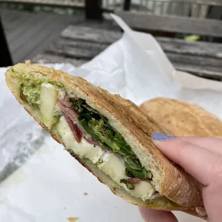 Brie, Prosciutto and Pistachio Pesto