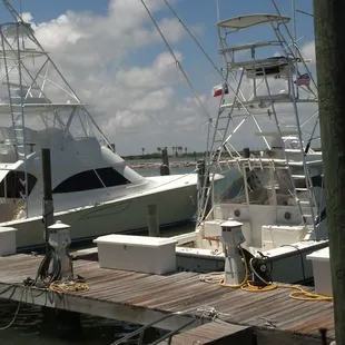 Looking out from a dockside table at the slips in the Marina.