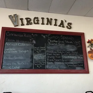 the menu on the wall