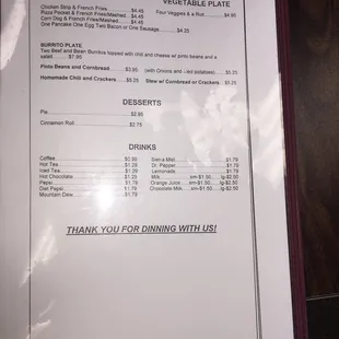 the menu for the restaurant