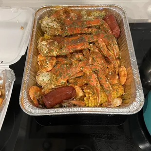 Combo 2 - Crab Legs, Corn, Shrimp, Sausage and Potatoes.