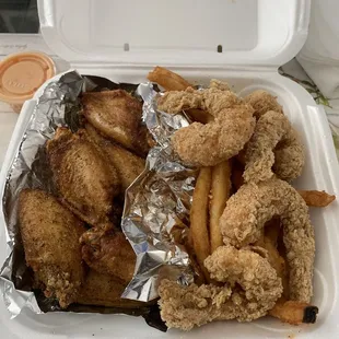 Lemon pepper wings and the jumbo shrimp.