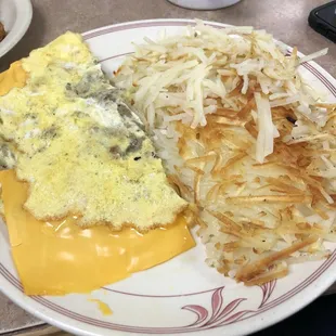 Cheese and sausage omelette.