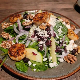 Spinach and apple salad with shrimp