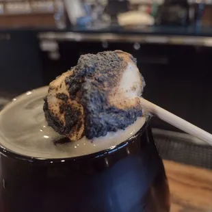 Close up of the toasted marshmallow that comes with the Almighty Imperial Stout