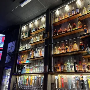 a wall of liquor bottles