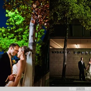 bride and groom at night