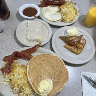 American Breakfast with Protein, Pancake, French Toast, Orange Juice