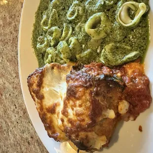 Over cooked bland Eggplant Alla Mamma/ watery oily overcooked Tortellini with pesto