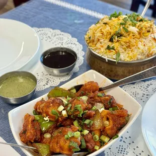 Gobi Munchurian and Paneer Briyani
