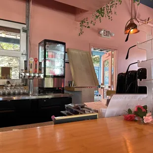 a coffee machine and a bar