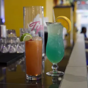 Vision's Rum Punch (left) Blue Hawaiian (right)