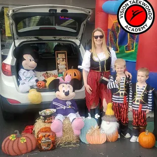 Families having fun at Trunk or Treat