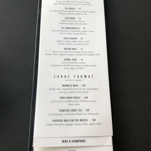 Cocktail menu