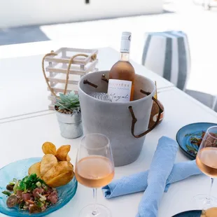 a table with food and wine